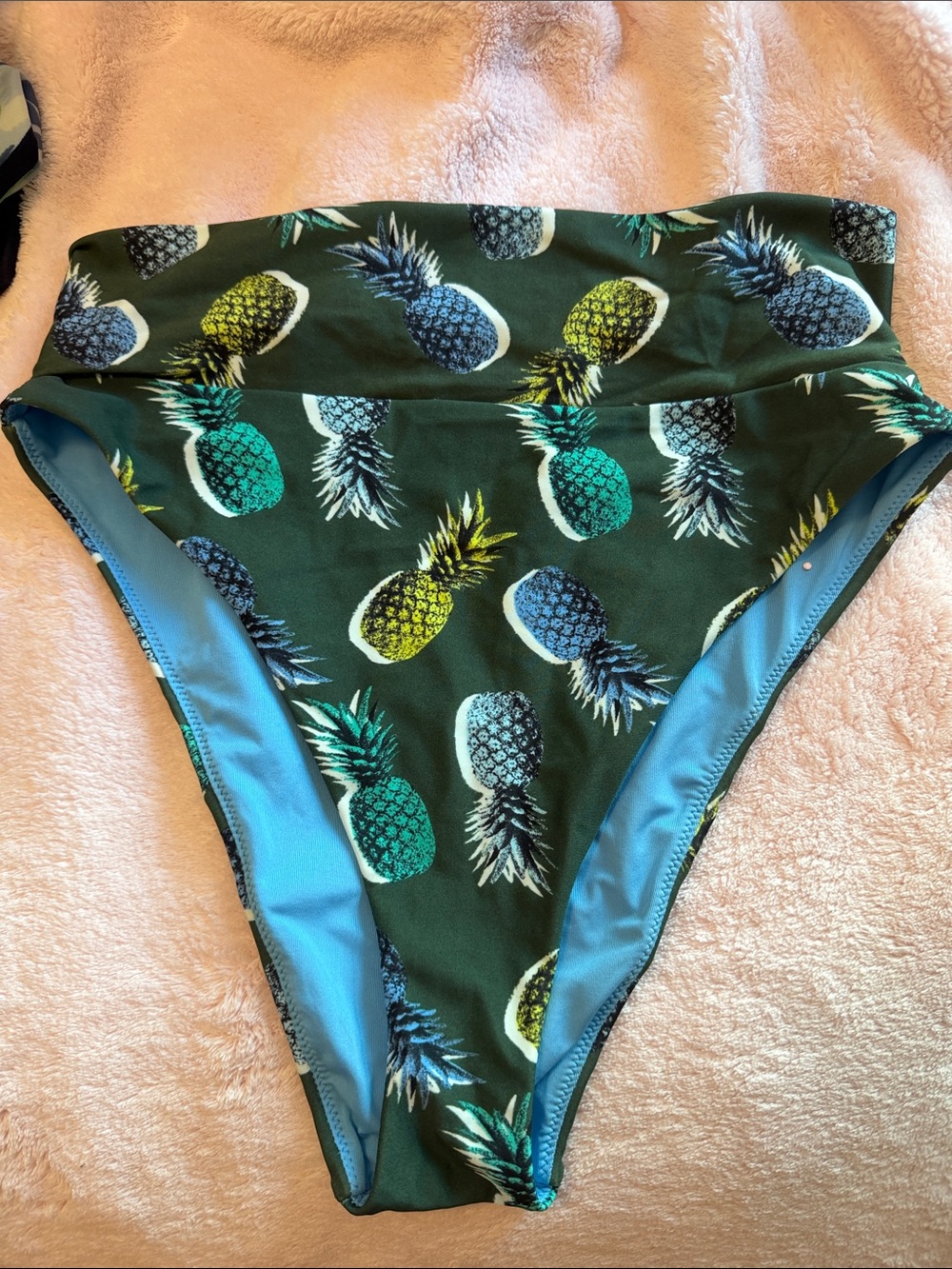 aerie Dark Green High-Waist Bikini Bottom with Pineapple Print
